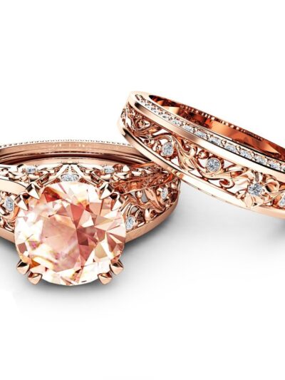 14K Rose Gold Plated Champagne Gemstone Engagement Ring